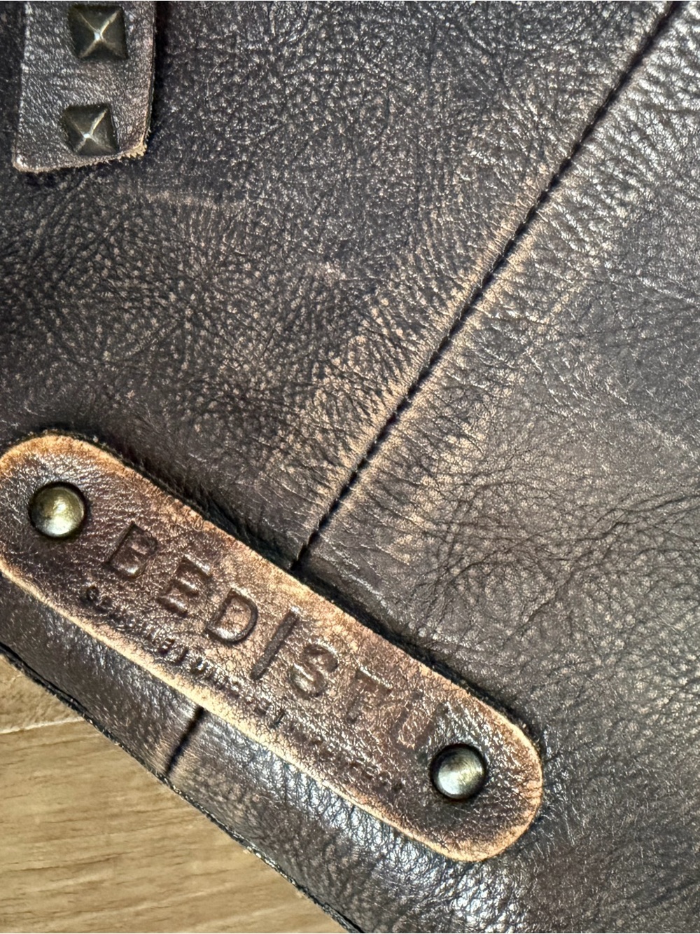 BED|STU Distressed Brown Leather Tote with Top Handles - Picture 5 of 9